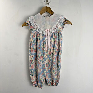 Vintage 90s Roanna Floral Bubble Romper Toddler Girls